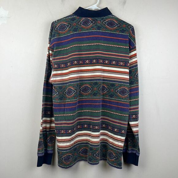 Vintage Tommy Hilfiger Quarter Button Collared Aztec Pattern Long Sleeve Size M - Picture 2 of 8